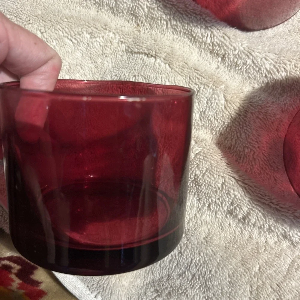 Vintage Ruby Red Glass Roly Poly Tumblers Set of 3 3.5